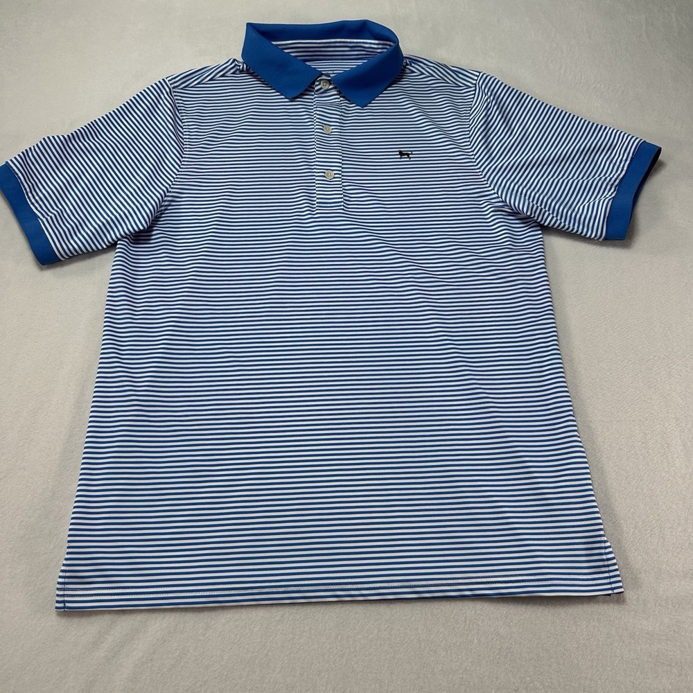 Black Dog Polo Shirt men's‎ Small Blue Striped Stretch Golf Athletic Preppy